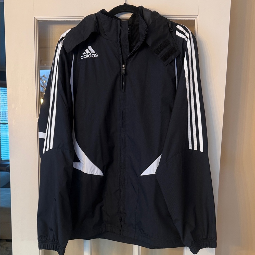 NWT Adidas Men's Calicio All weather Black jacket  with White Accents Size S